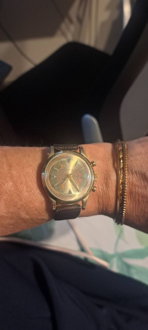 Vintage Cimier Sport Swiss Chronograph Watch Manual Wind Gold Tone 1950s
